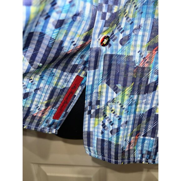 Luciano Visconti Mens Blue Geometric Long Sleeve Button-Up Shirt L 67% Cotton/33 - Picture 8 of 12